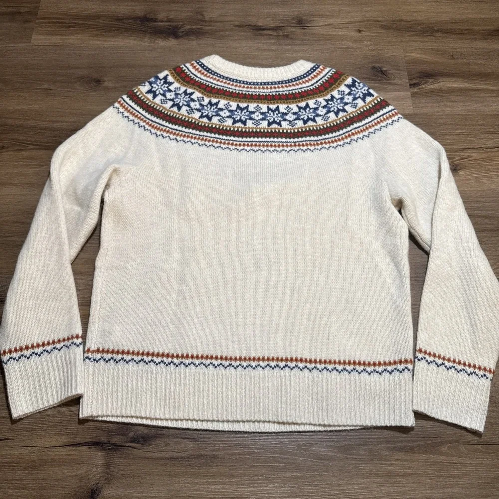 J Crew Sweater Men's XL Beige 100% Lambswool Fair Isle Yoked Crewneck Pullover - Picture 13 of 13